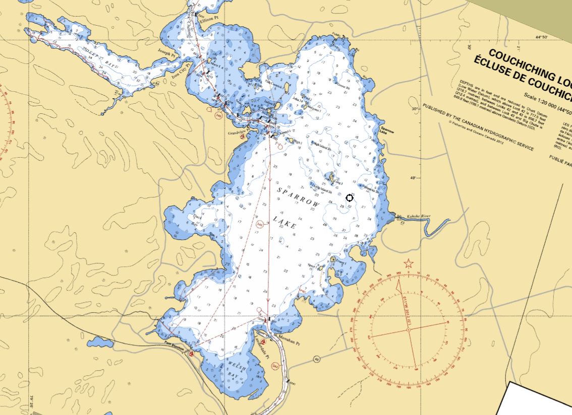 Contour Map of Sparrow Lake in Municipality of Gravenhurst and the District of Muskoka